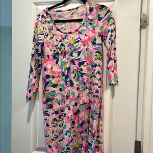 Lilly Pulitzer White and Pink Sheath Dress with 3/4 Sleeves